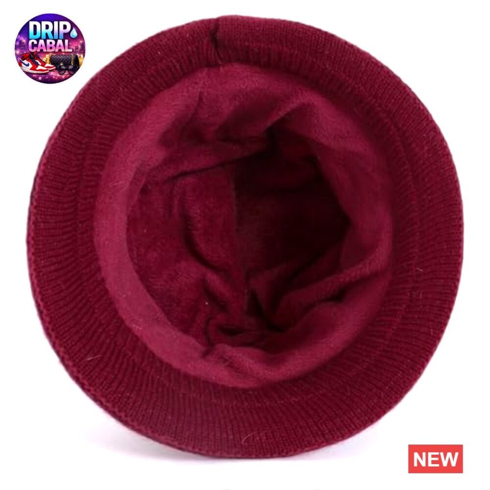 Acrylic Knit Bucket Hat with Floral Embellishment, Vintage Cloche Style - Picture 6 of 7